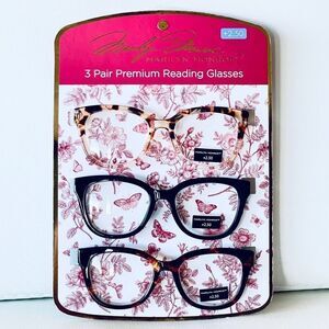 NWT 3 Pack 2.50 Marilyn Monroe Premium Reading Glasses Black, Brown & Tan